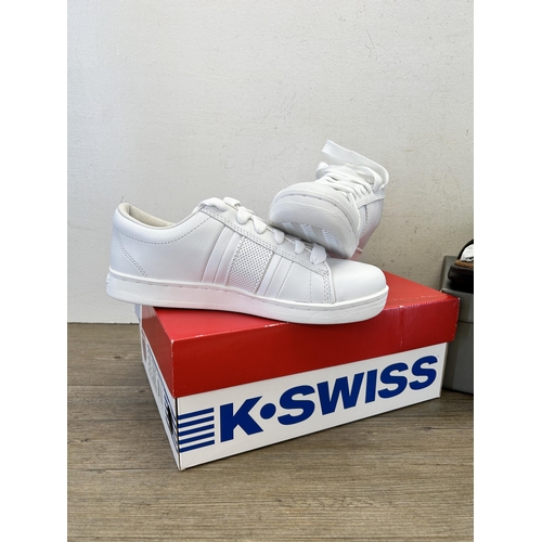 381 - Two pairs of boxed footware, one K.Swiss size 6 tongue twist and one Pavers size 9 velcro sandals