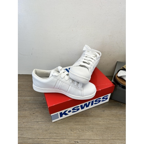 381 - Two pairs of boxed footware, one K.Swiss size 6 tongue twist and one Pavers size 9 velcro sandals