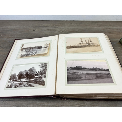 397 - Two items, one antique photograph album containing antique and later photographs, greeting cards and... 