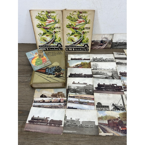 399 - A collection of early 20th century and later postcards and books to include All About our British Ra... 