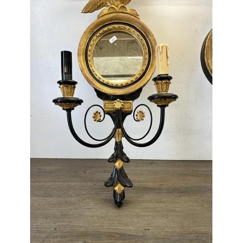 412 - A pair of Beaumont & Fletcher London Regency style Trafalgar two branch wall lights with gilded eagl... 