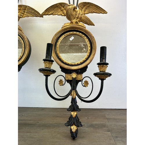 412 - A pair of Beaumont & Fletcher London Regency style Trafalgar two branch wall lights with gilded eagl... 