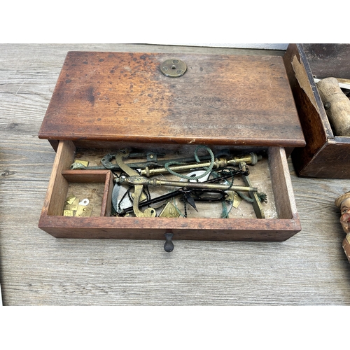 414 - A collection of items to include 19th century inlaid mahogany work box containing vintage scissors a... 