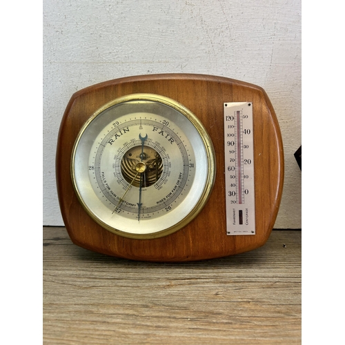 430 - Three items, Short & Mason London oak cased barometer, OC British Made teak cased barometer and Ango... 