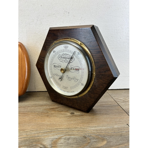 430 - Three items, Short & Mason London oak cased barometer, OC British Made teak cased barometer and Ango... 