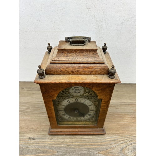 431 - A mid/late 20th century P. Kelsey Northwood walnut cased mantel clock with brass face, Buren Swiss m... 