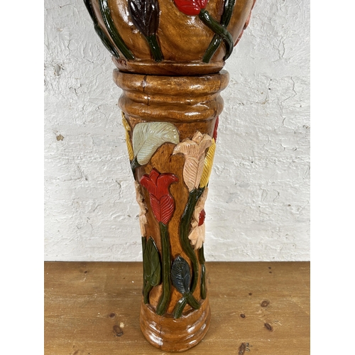 441 - A hand painted carved hardwood jardinière and stand - approx. 100cm high