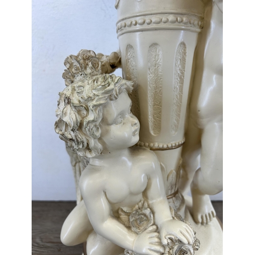 455 - A Neoclassical style resin figural bird feeder - approx. 57cm high