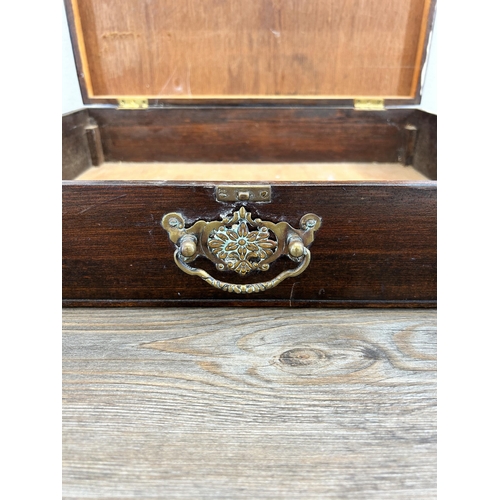 456 - An early/mid 20th century stained hardwood and brass banded box - approx. 11cm high x 46cm wide x 36... 