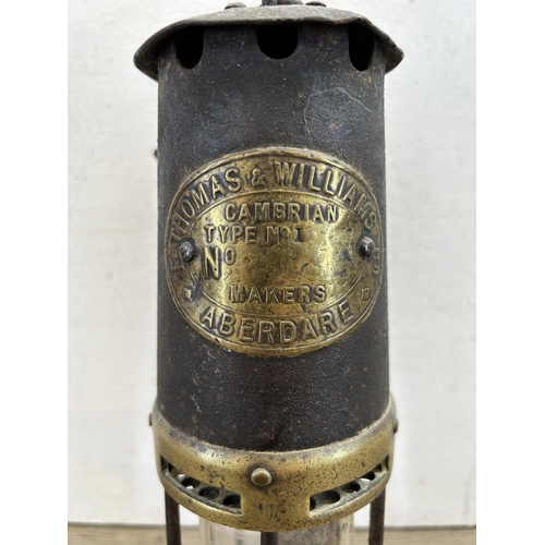 459 - An E. Thomas & Williams Ltd Aberdare Type No. 1 steel and brass miner's lamp - approx. 26cm high