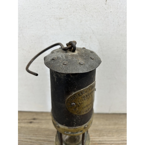 459 - An E. Thomas & Williams Ltd Aberdare Type No. 1 steel and brass miner's lamp - approx. 26cm high