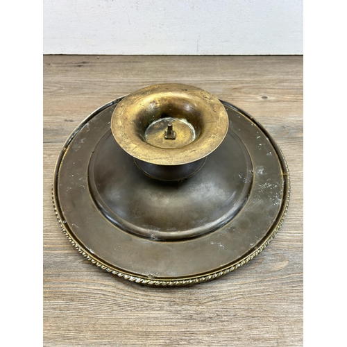 462 - A late 19th century gilt bronze tazza with Scottish banded agate cabochons - approx. 32cm diameter