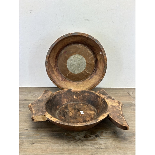 474 - Two carved hardwood bowls - largest approx. 38cm diameter