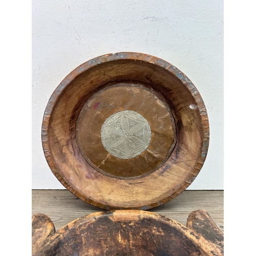 474 - Two carved hardwood bowls - largest approx. 38cm diameter