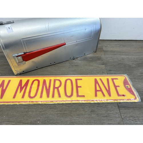 480 - Two items, one The Three Daughters Ltd Marilyn Monroe Ave sign - approx. 15cm high x 91cm wide and o... 