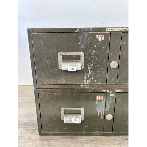 483 - Two vintage Roneo Vickers military green metal two drawer index filing cabinets - approx. 18cm high ... 