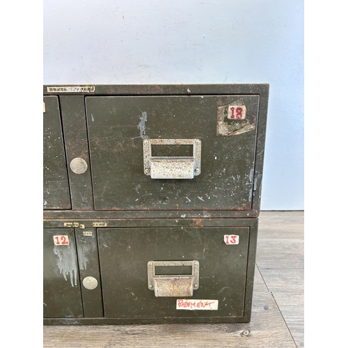 483 - Two vintage Roneo Vickers military green metal two drawer index filing cabinets - approx. 18cm high ... 