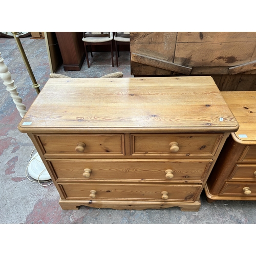 1 - A pine chest of two short over two long drawers - approx. 84cm high x 102cm wide x 47cm deep