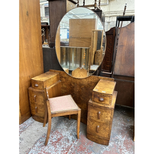 105 - An Art Deco burr walnut three piece bedroom suite