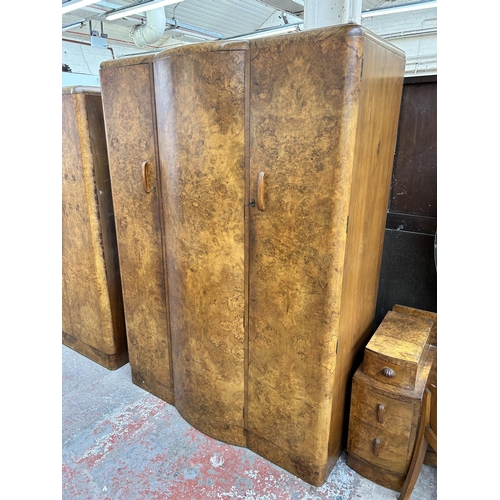 105 - An Art Deco burr walnut three piece bedroom suite