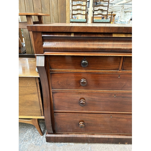 121 - A Victorian mahogany chest of two short over three long drawers with upper secret drawer - approx. 1... 