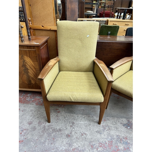 133 - A pair of mid 20th century Parker Knoll PK988/1023 beech and green fabric armchairs