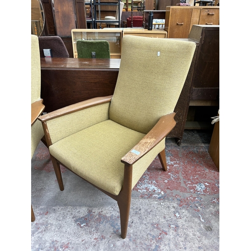 133 - A pair of mid 20th century Parker Knoll PK988/1023 beech and green fabric armchairs