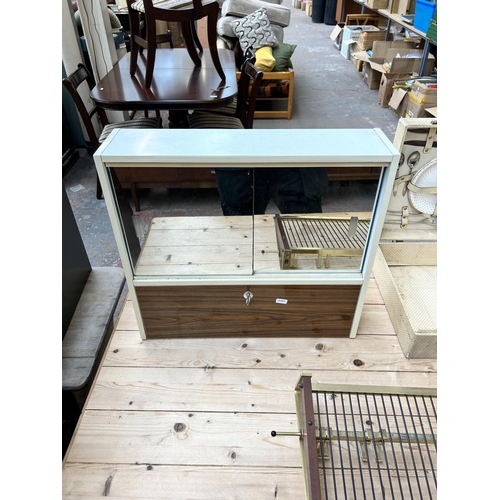 145 - Six mid 20th century items, two Keron white vinyl and tubular metal kitchen bar stools, one Formwood... 