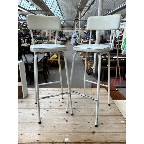 145 - Six mid 20th century items, two Keron white vinyl and tubular metal kitchen bar stools, one Formwood... 