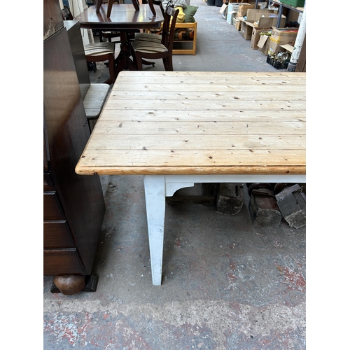 146 - A pine and white painted rectangular farmhouse dining table - approx. 74cm high x 89cm wide x 171cm ... 