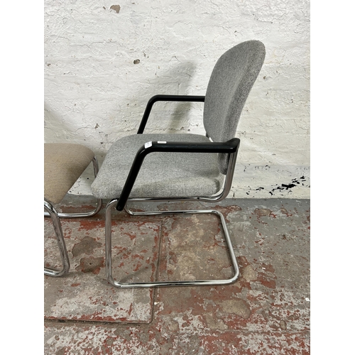 149 - Two mid 20th century chrome plated and fabric cantilever frame desk chairs, one being Ness Furniture