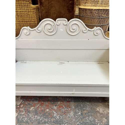 43 - A 19th century style grey painted bench - approx. 102cm high x 146cm wide x 50cm deep