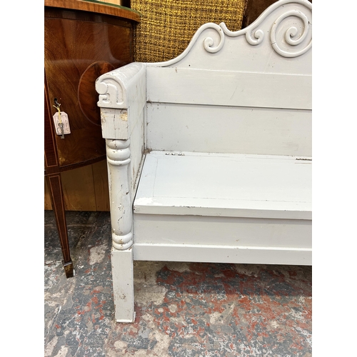 43 - A 19th century style grey painted bench - approx. 102cm high x 146cm wide x 50cm deep