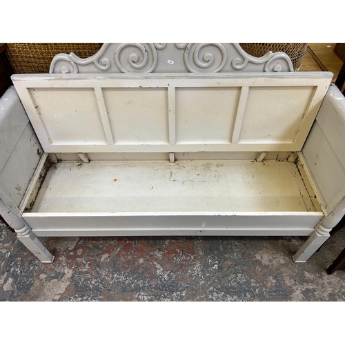 43 - A 19th century style grey painted bench - approx. 102cm high x 146cm wide x 50cm deep