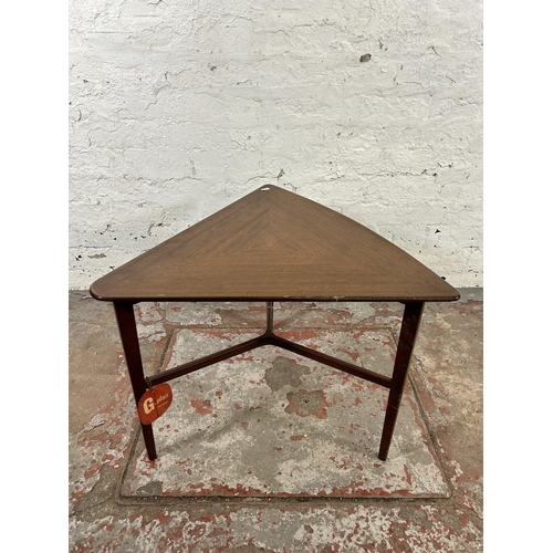 45A - A 1960s G Plan model 8015 tola wood triangular coffee table - approx. 49cm high x 66cm wide x 59cm d... 