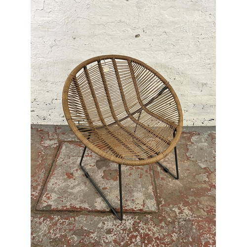 48 - A mid 20th century style rattan and grey metal atomic bucket chair