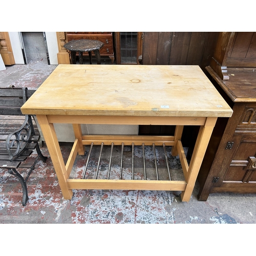 49 - A modern beech rectangular kitchen trolley island on castors