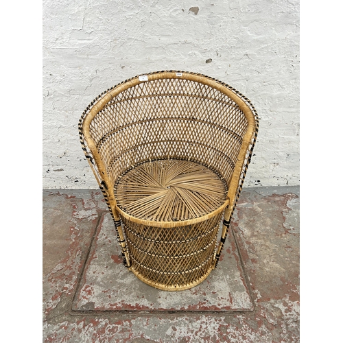 6 - A vintage wicker peacock bucket chair - approx. 80cm high x 61cm