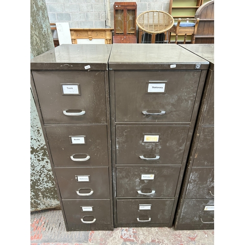 68 - Three brown painted metal four drawer office filing cabinets