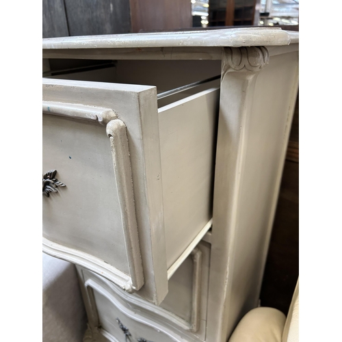 89 - A French style grey painted chest of three drawers with cabriole supports