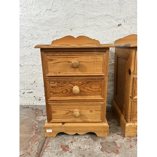 9 - A pair of pine bedside chests of three drawers