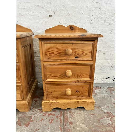 9 - A pair of pine bedside chests of three drawers