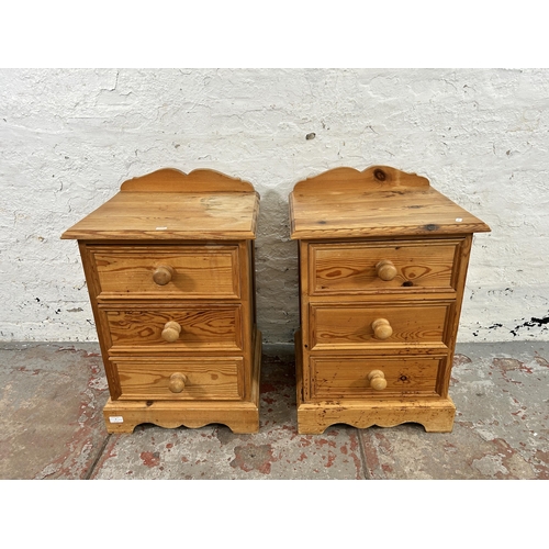 9 - A pair of pine bedside chests of three drawers