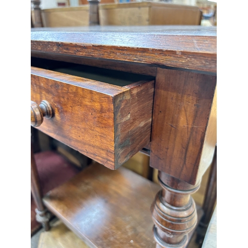 93 - Four occasional tables, Victorian mahogany and walnut two tier side table with single drawer, Art De... 