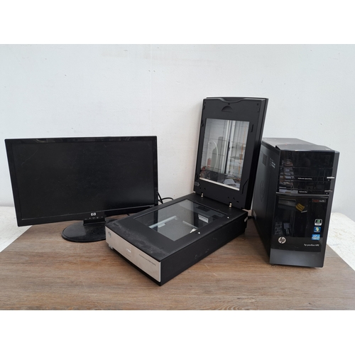 616 - One HP Pavilion HPE desktop computer with HP monitor, Espon V700 scanner and peripherals