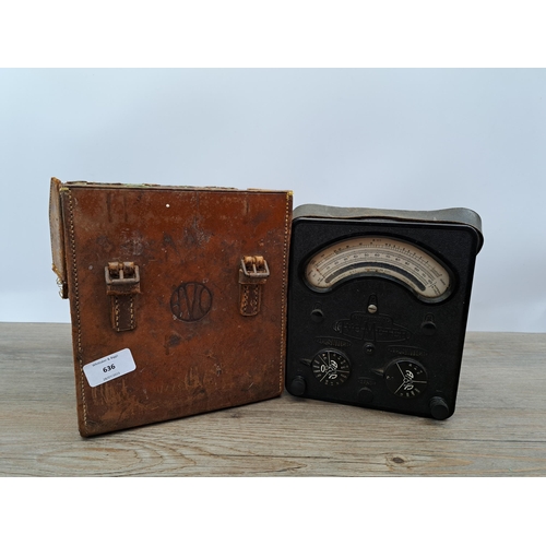 636 - A leather cased Automatic Coil Winder and Electrical Equipment Co. Ltd AVOmeter multimetre