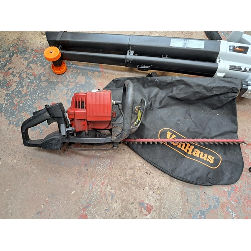 781 - Two items, one Jonsered HT21 petrol hedge cutter and one VonHaus 240v leaf blower