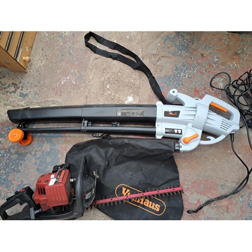 781 - Two items, one Jonsered HT21 petrol hedge cutter and one VonHaus 240v leaf blower