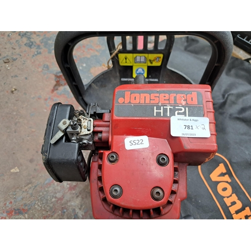 781 - Two items, one Jonsered HT21 petrol hedge cutter and one VonHaus 240v leaf blower