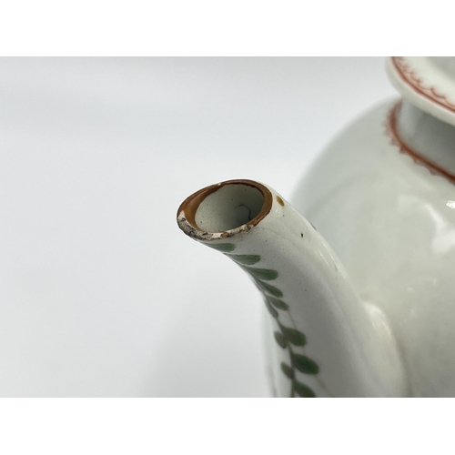 238 - Three pieces of 18th century porcelain, Worcester teapot and New Hall cup and saucer